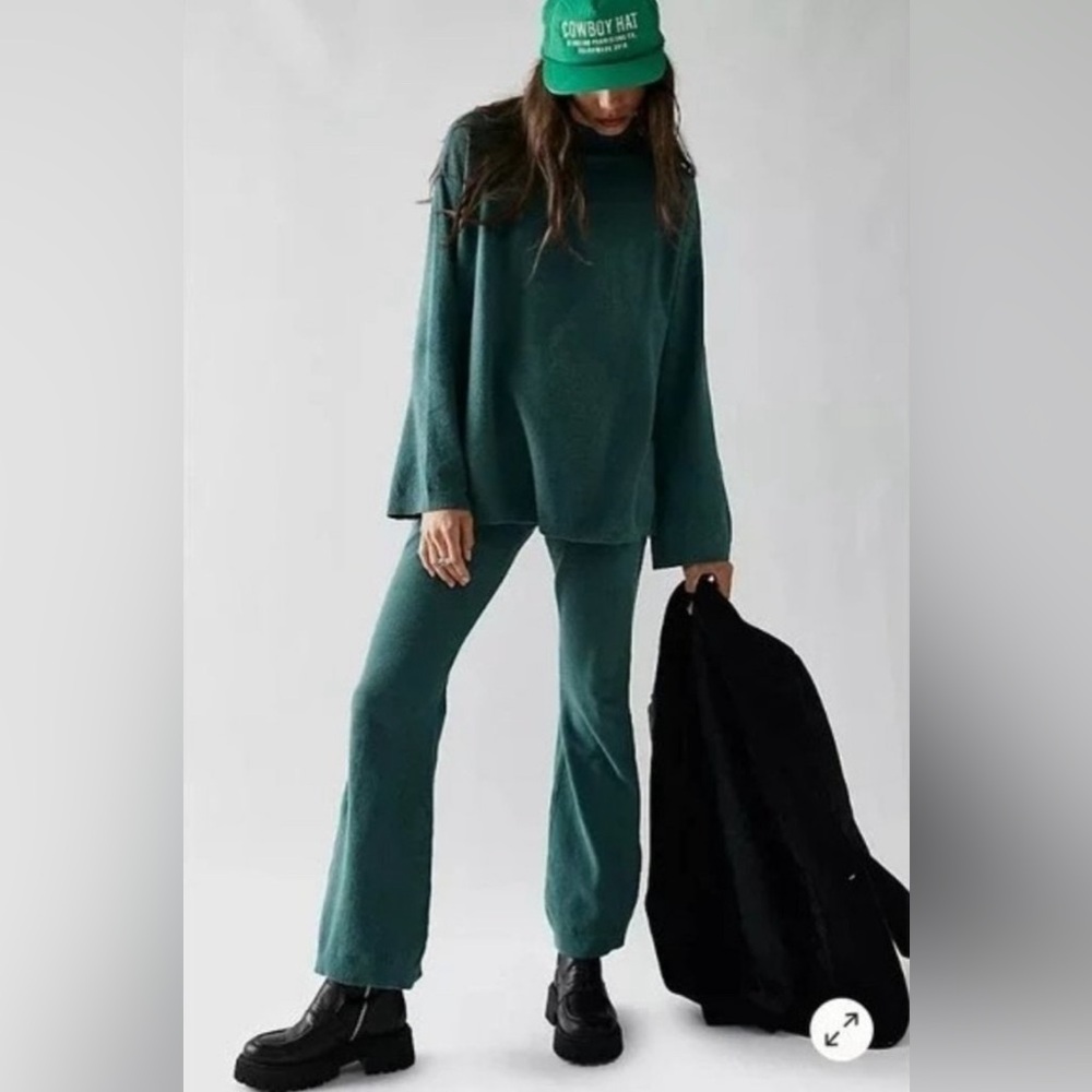 Free People Teal Green Cozy Knit Sweater & Pants Set